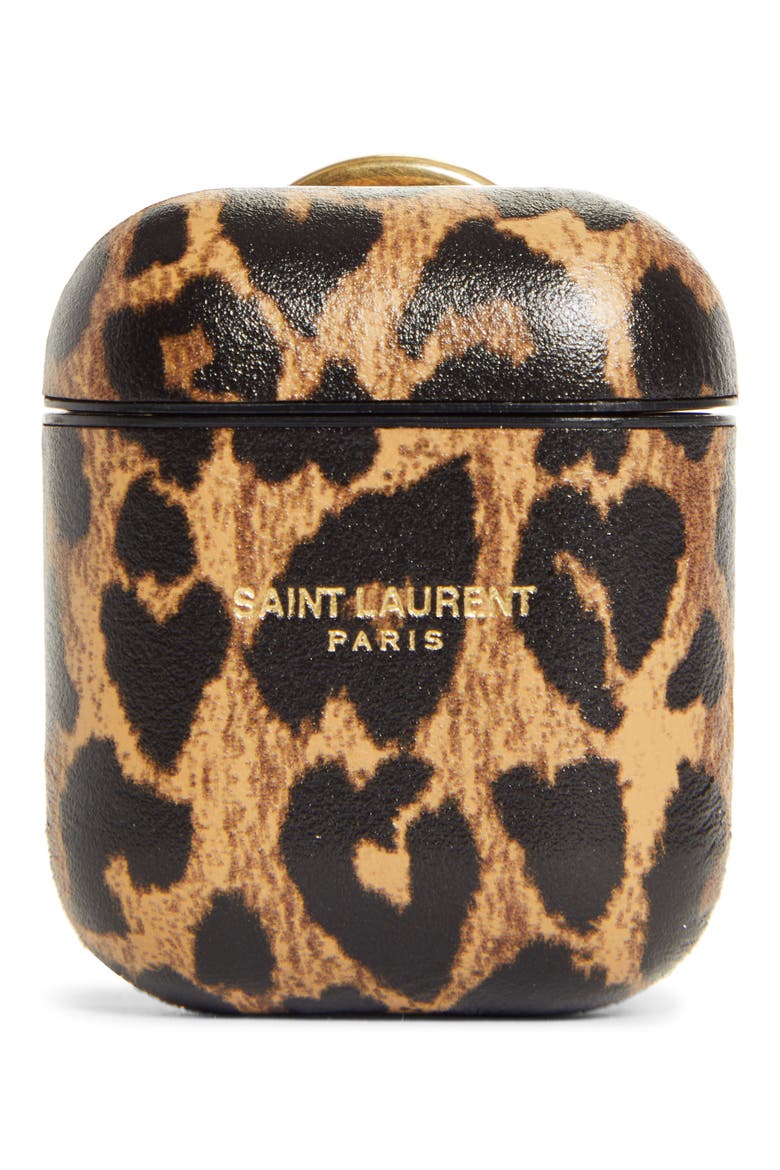 Leopard Heart Print Leather AirPods Case, Main, color, TOFFE/M.NAT/BLK MATT
