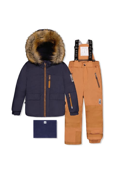 Play Faux Fur Hood Jacket & Pants Two Piece Snowsuit