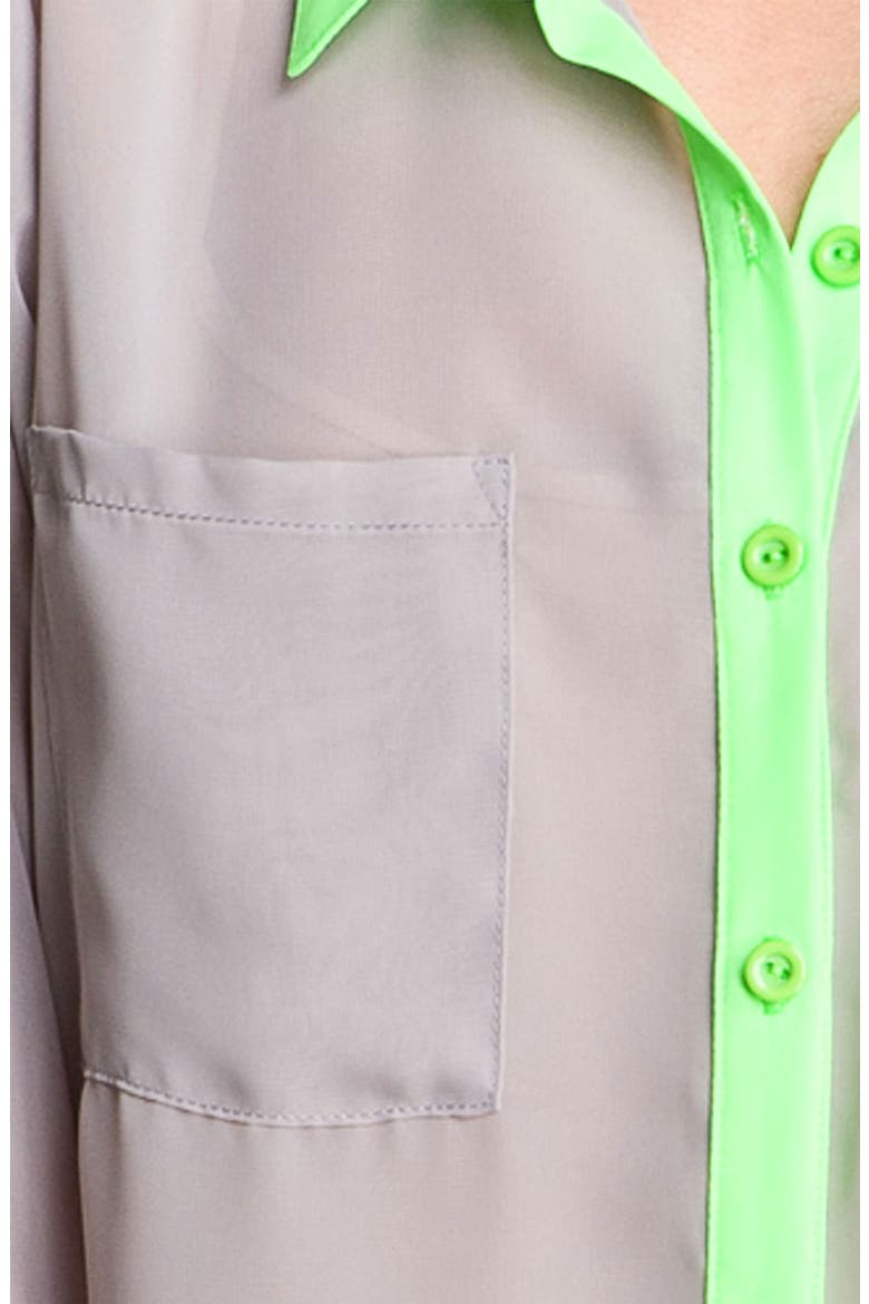 Contrast Trim Chiffon Shirt, Alternate, color, GREY/ LIME
