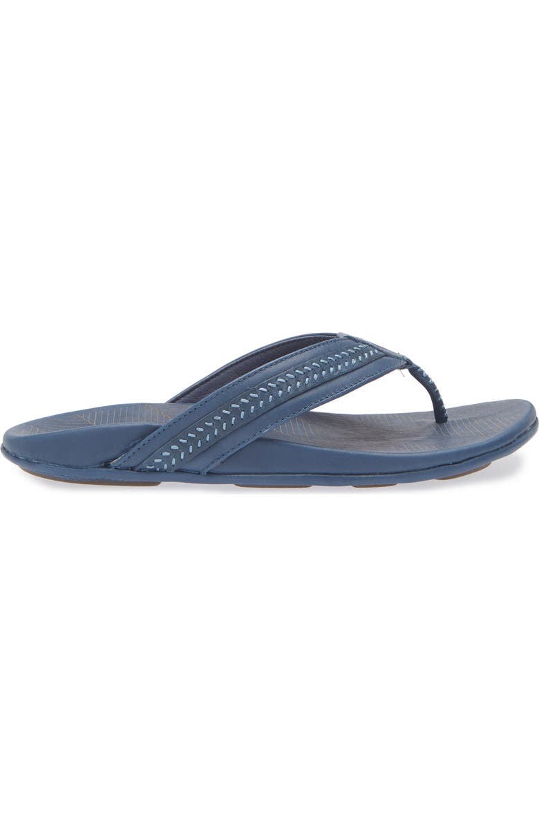 OluKai Aho Leather Flip Flop, Alternate, color, Coastal Blue / Coastal Blue