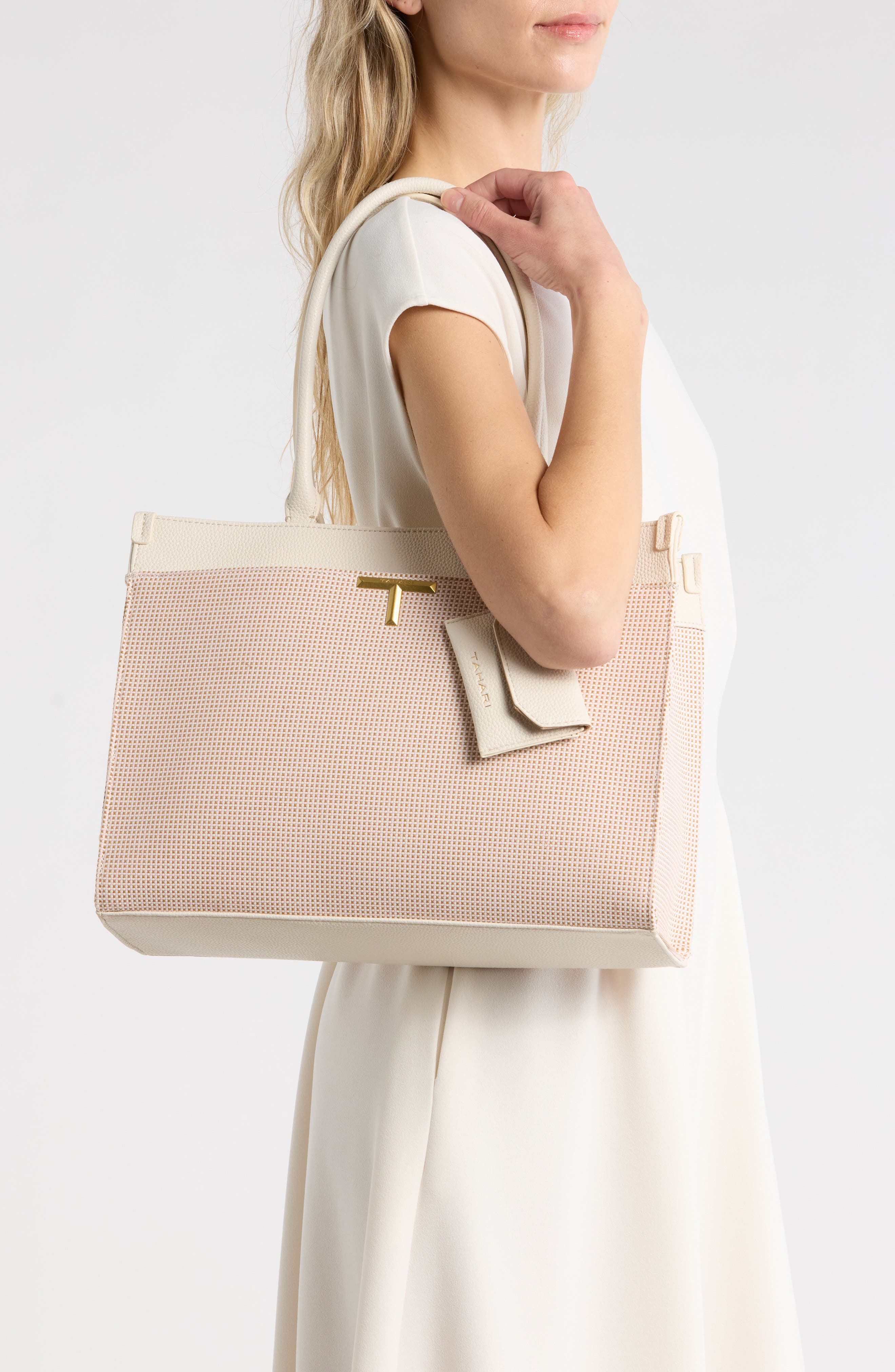 T Tahari Delano Tote Bag, Alternate, color, Eggshell