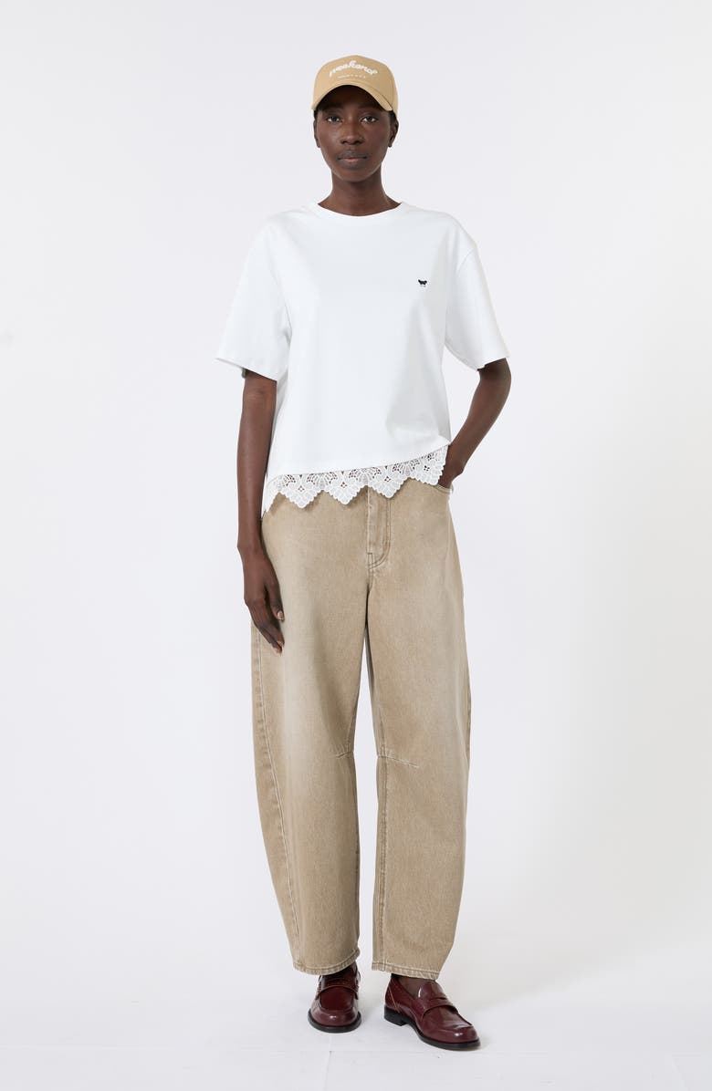 Weekend Max Mara Sala Lace Hem Cotton T-Shirt, Alternate, color, White