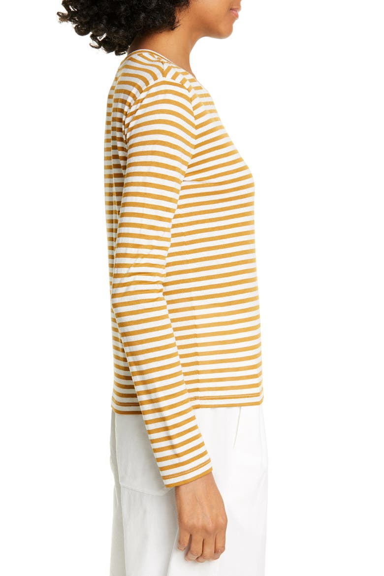 Stripe Long Sleeve Silk Blend Tee, Alternate, color, NATURAL/ TEAKWOOD