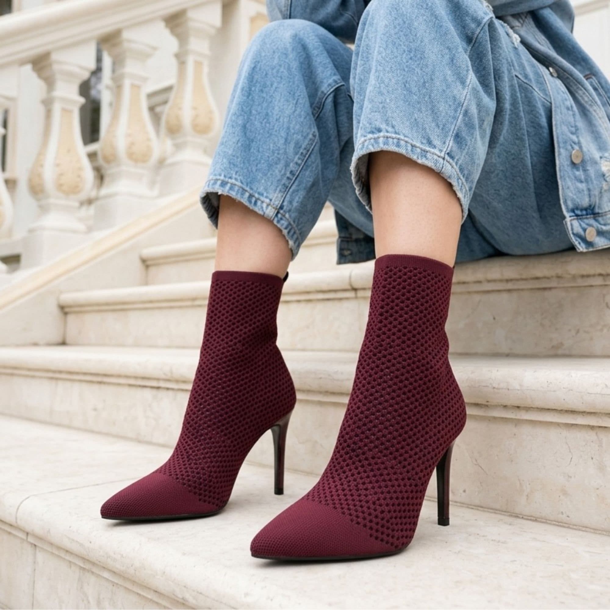 Brooklyn Knit Point Boot, Alternate, color, Maroon