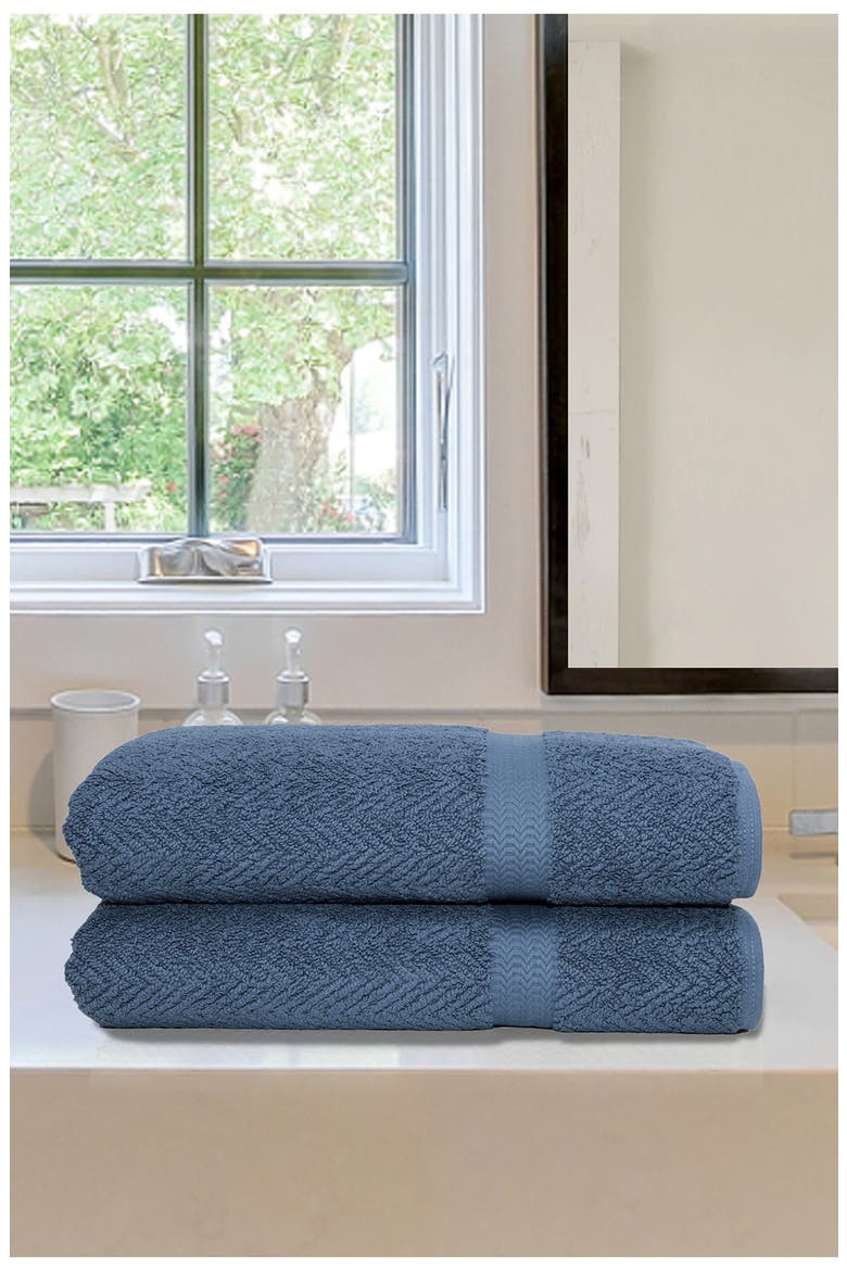 Herringbone Turkish Cotton Bath Towel - Set of 2, Alternate, color, MIDNIGHT BLUE