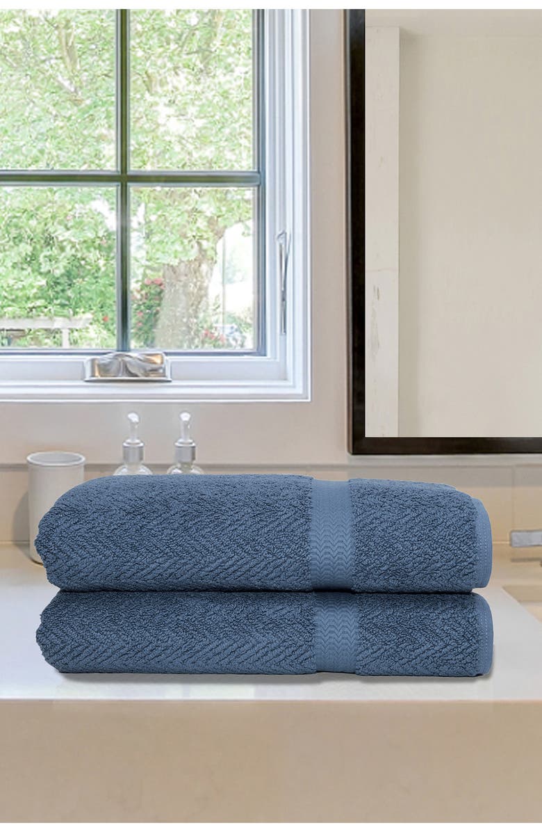 Linum Home Textiles Herringbone Turkish Cotton Bath Towel - Set of 2, Alternate, color, Midnight Blue