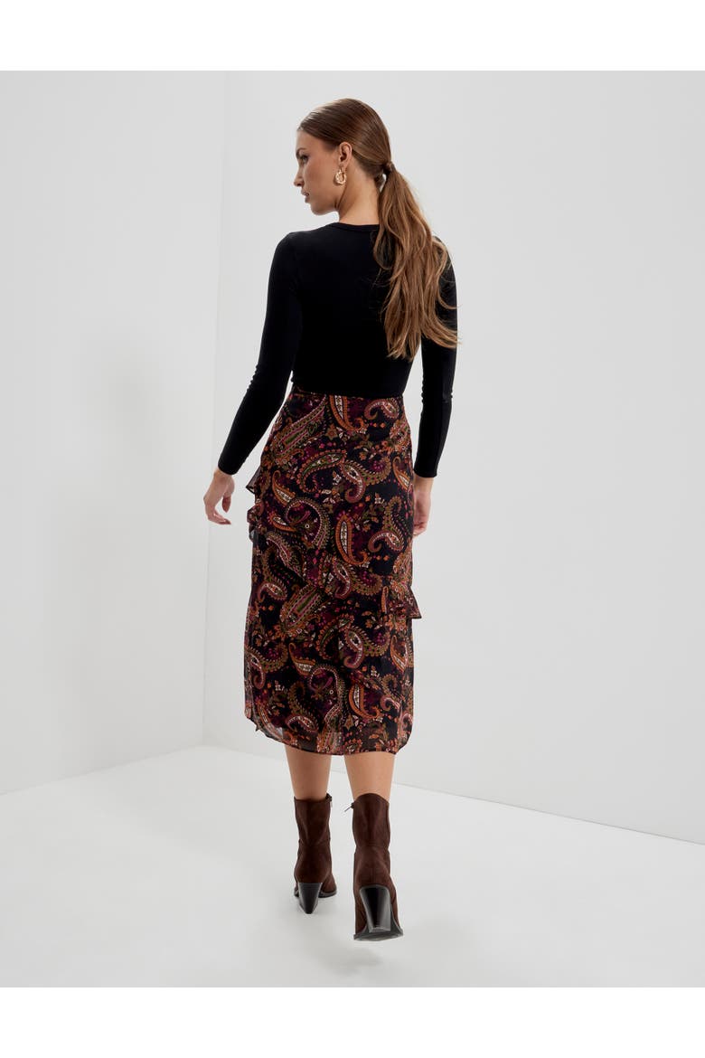 Kat Printed Chiffon Midi Skirt, Alternate, color, Black Paisley