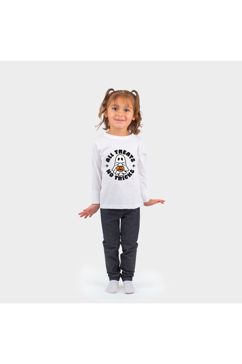 All Treats No Tricks Ghost Glitter Toddler Long Sleeve Graphic Tee, Main, color, White