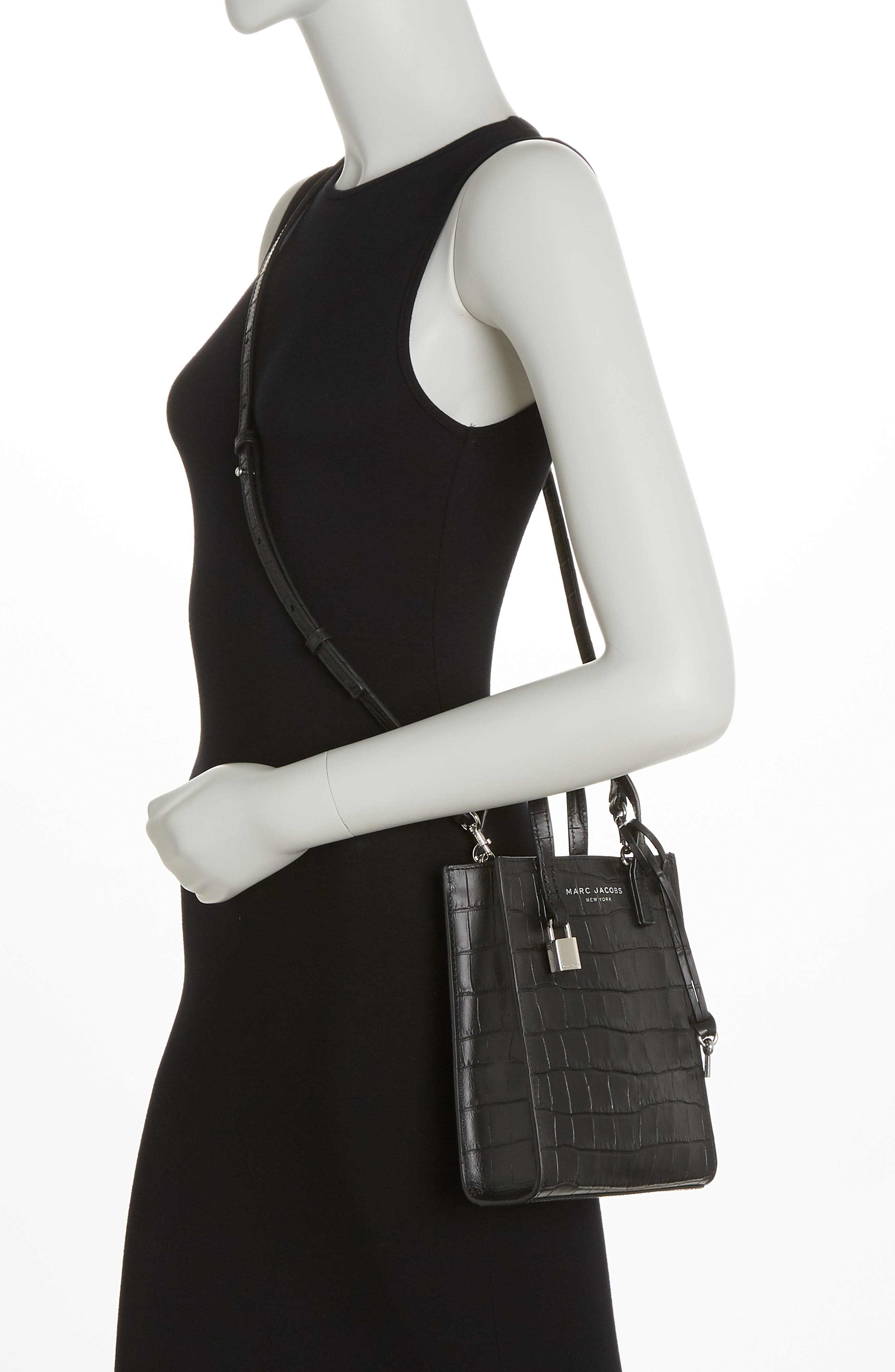 Marc Jacobs Micro Tote Croc Embossed Leather Crossbody Bag, Alternate, color, 