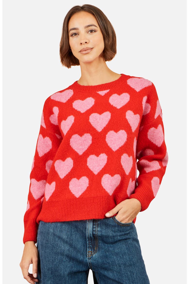 Heart Intarsia Relaxed Jumper, Main, color, Red