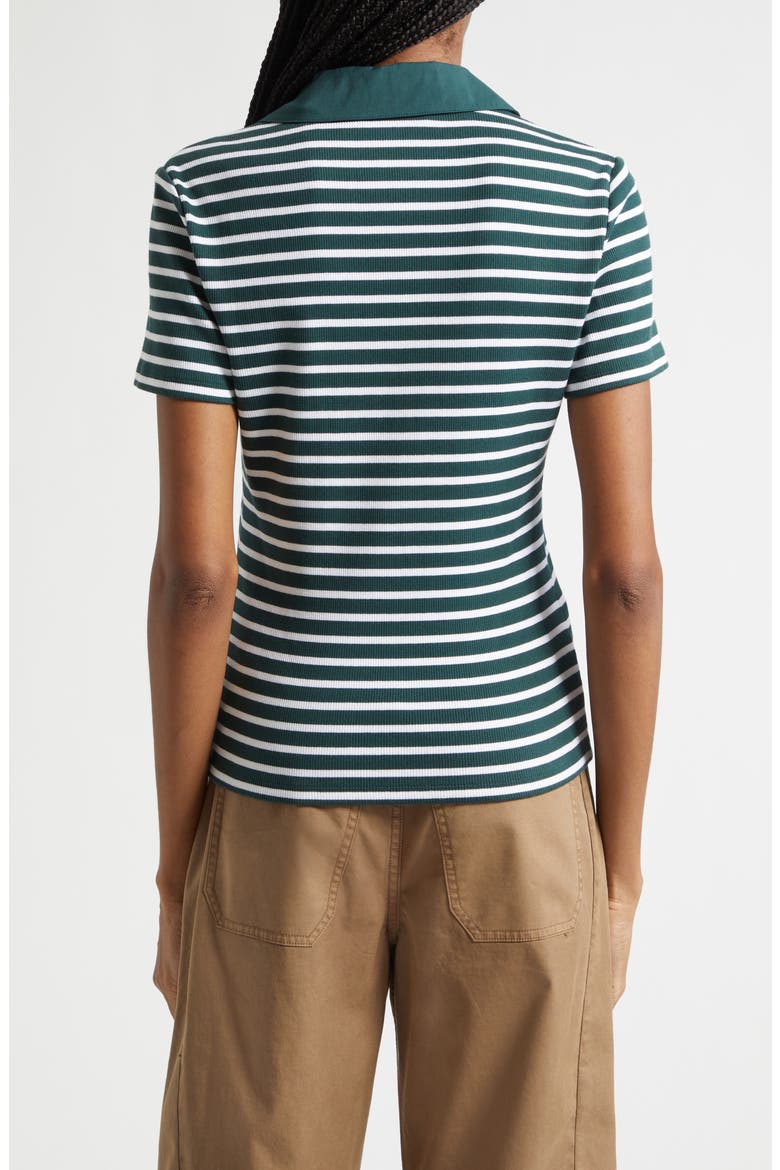 Kearney Stripe Mixed Media Stretch Cotton Top, Alternate, color, PINE/ WHITE
