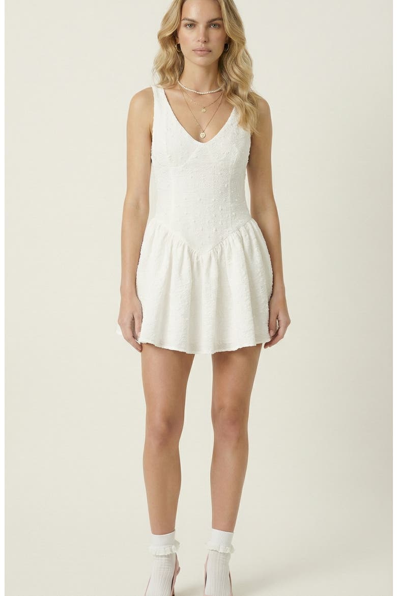 Textured Sleeveless Drop Waist Mini Dress, Main, color, White