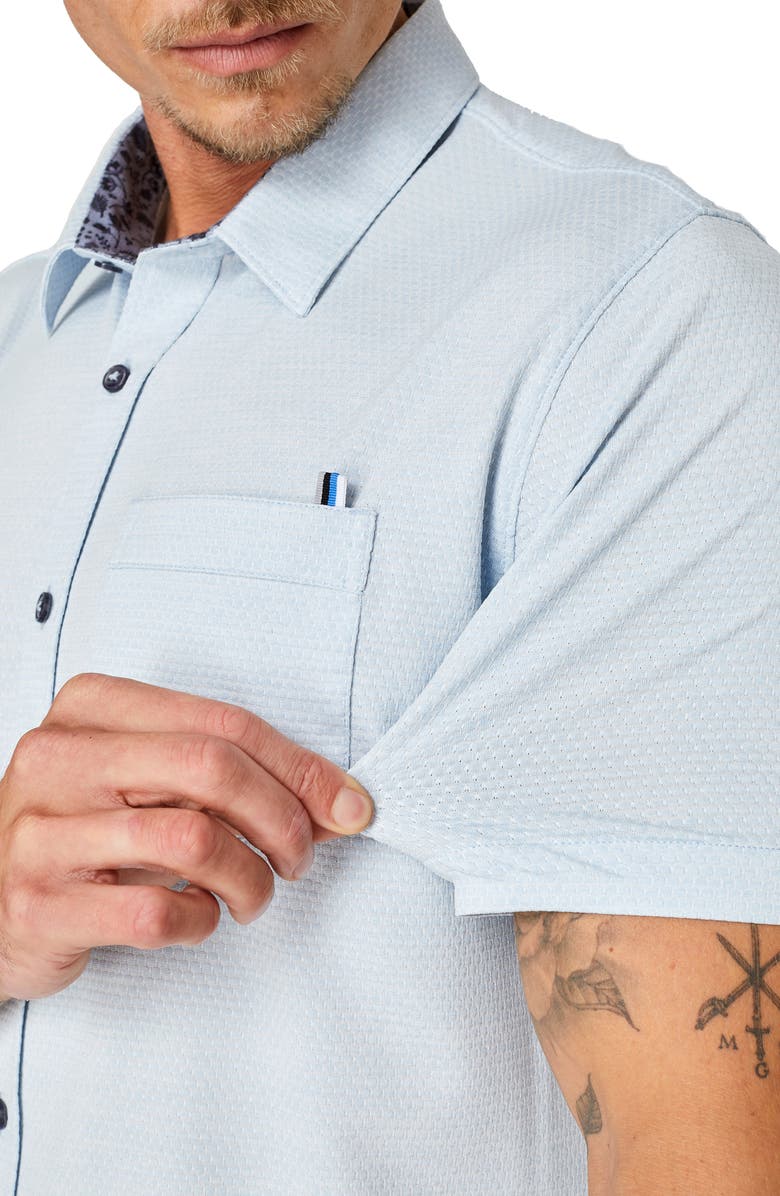7 Diamonds Vision Of Love Slim Fit Stretch Solid Short Sleeve Button-Up Shirt, Alternate, color, Light Blue