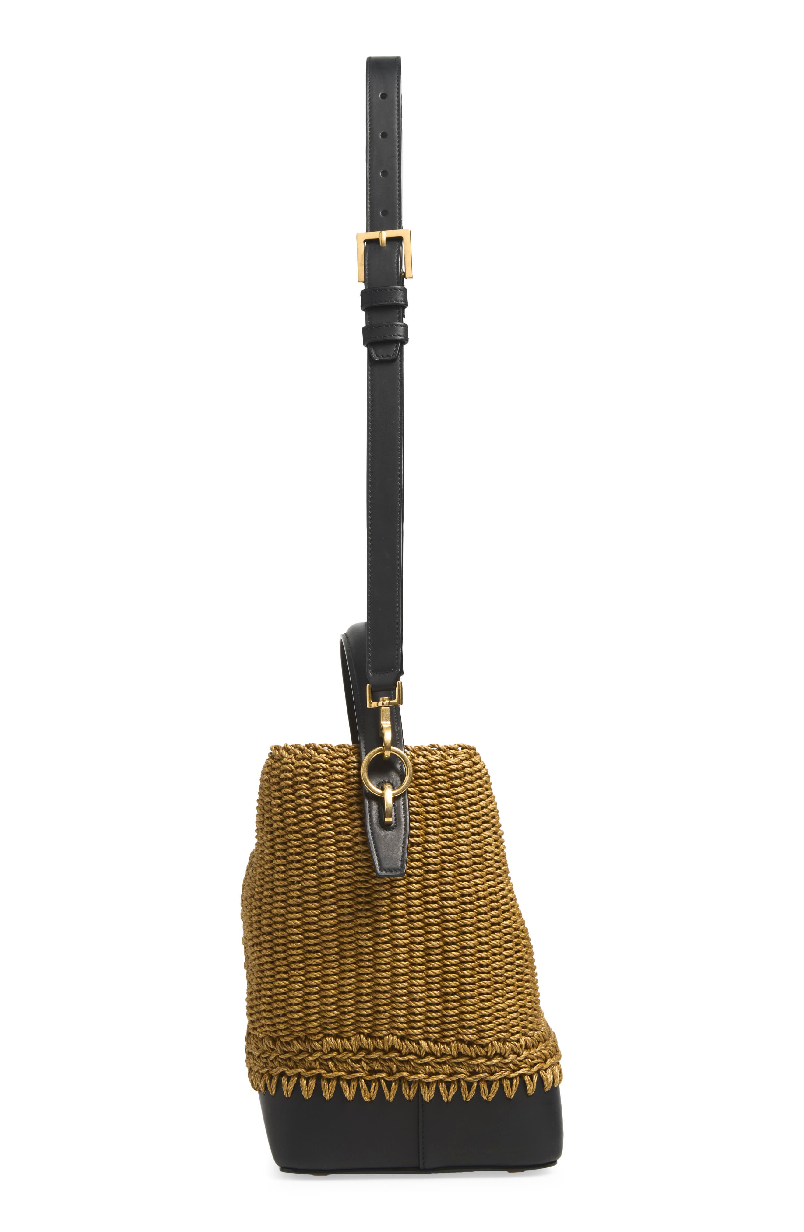 Le 37 Rope Leather Bucket Bag, Alternate, color, NATURAL BROWN/ BLACK