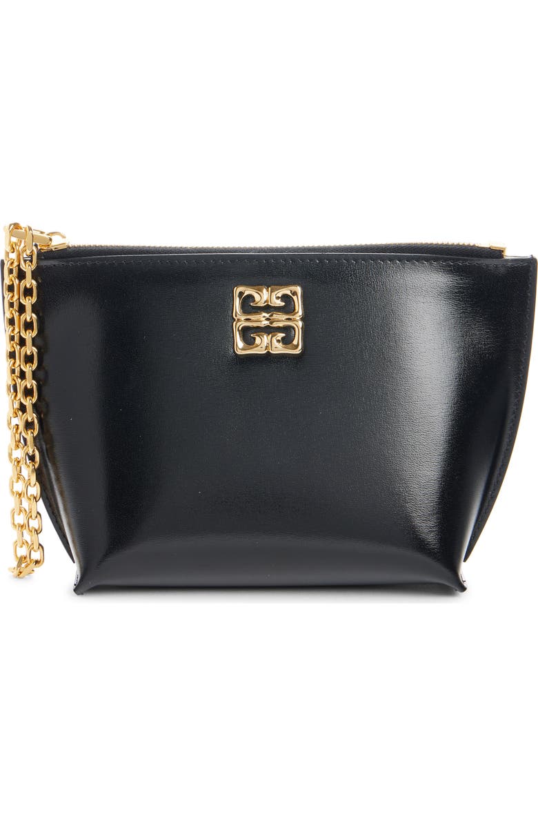 Givenchy Small 4G Liquid Calfskin Clutch, Main, color, Black