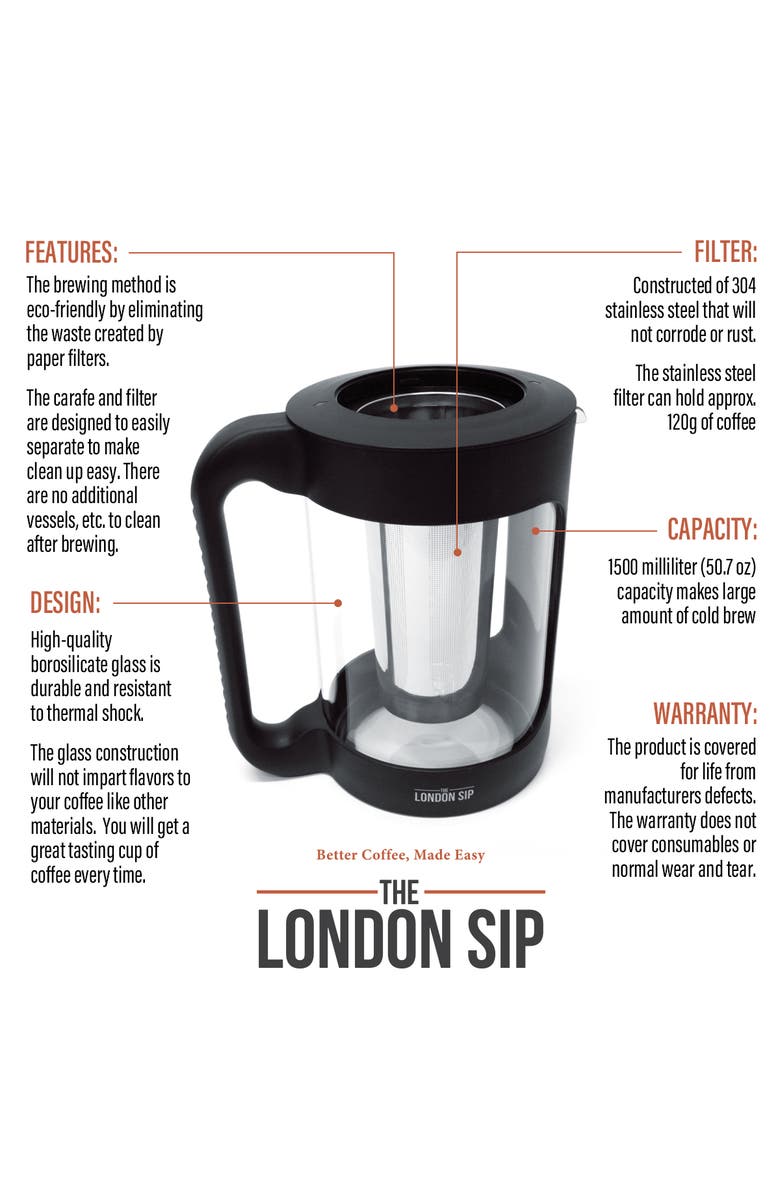 London Sip Cold Brew Coffee Maker, 1500ml, Alternate, color, Black