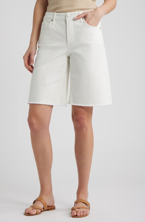 Frayed Denim Bermuda Shorts (Ivory)