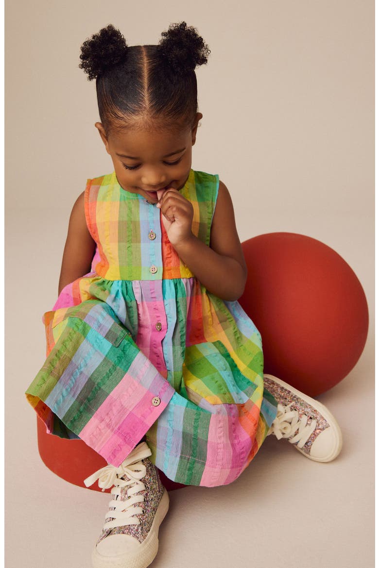 Kids' Check Cotton Button-Up Dress, Alternate, color, PINK