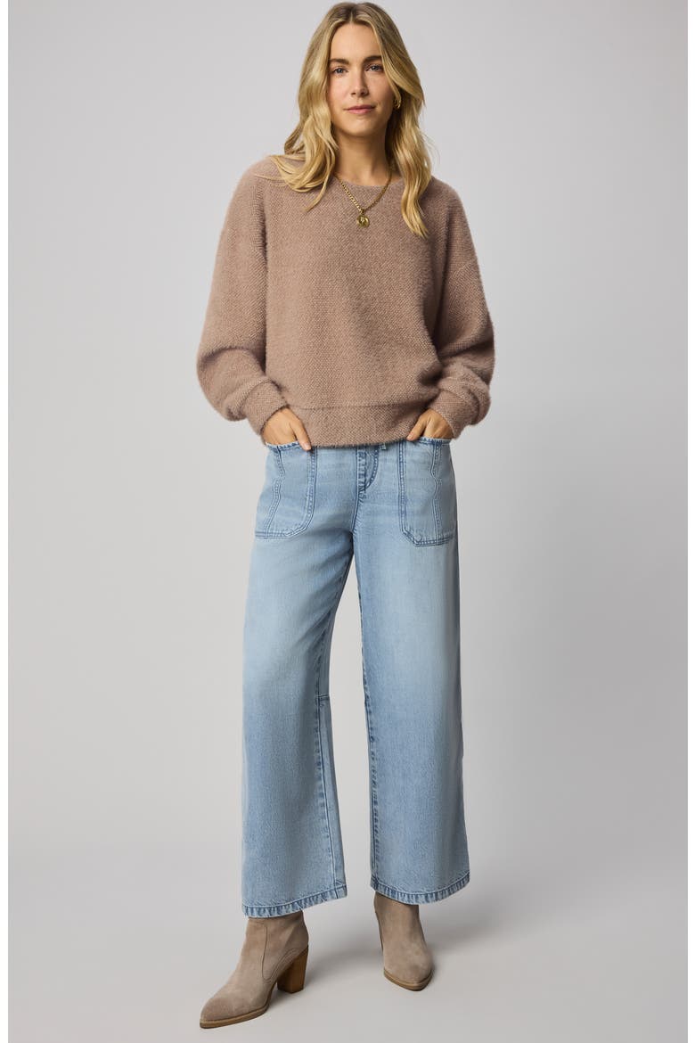 Fallon Fuzzy Crewneck Sweater, Alternate, color, MACCHIATO BROWN
