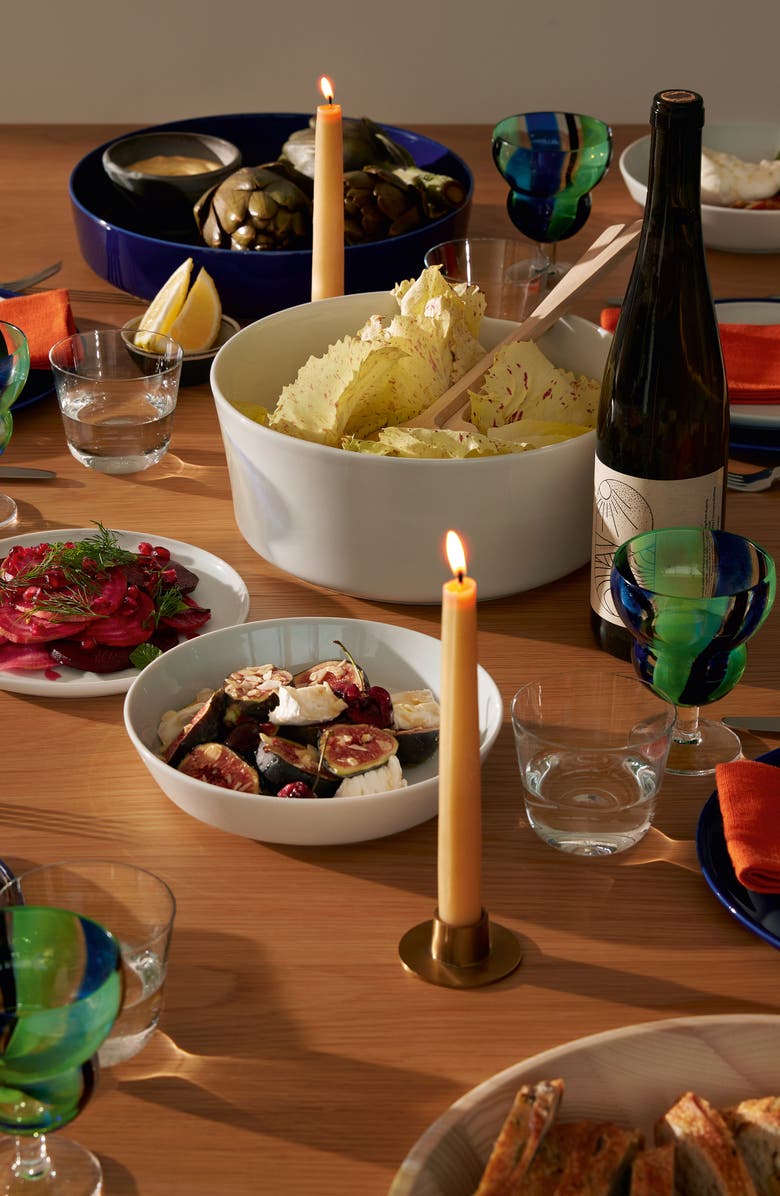 LSA Collective Salad Glass Bowl with Wooden Servers, Alternate, color, White