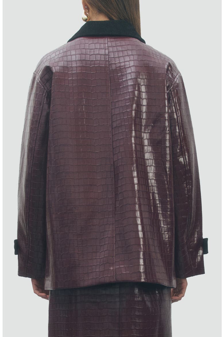 Millie Croc Embossed Faux Leather Coat, Alternate, color, WINE BLACK