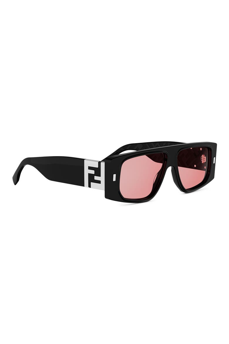 FF Squared 56mm Rectangular Sunglasses, Alternate, color, SHINY BLACK / VIOLET