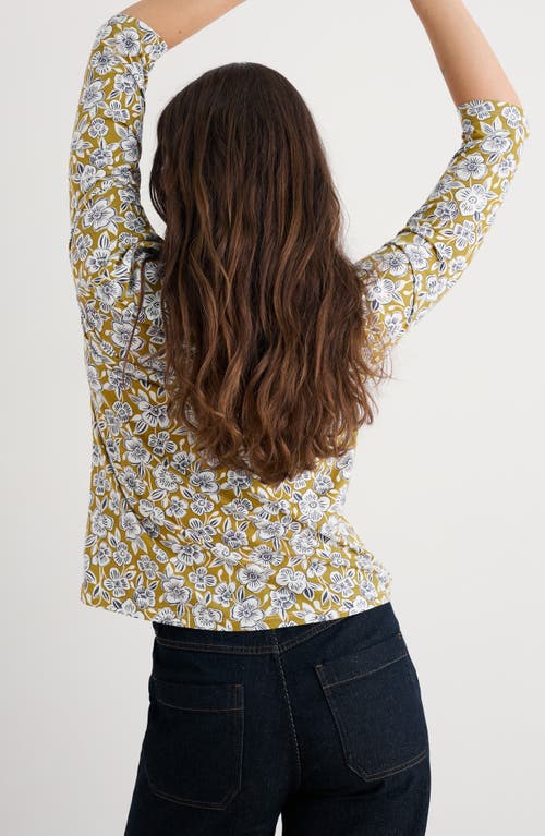 Seasalt Cornwall Kellow Print Three Quarter Sleeve Jersey Top In Yellow