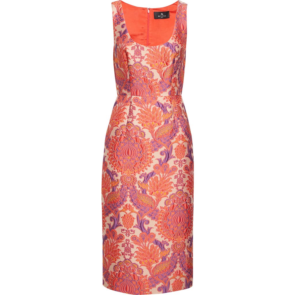 Etro Sleeveless Brocade Sheath Dress In Multi