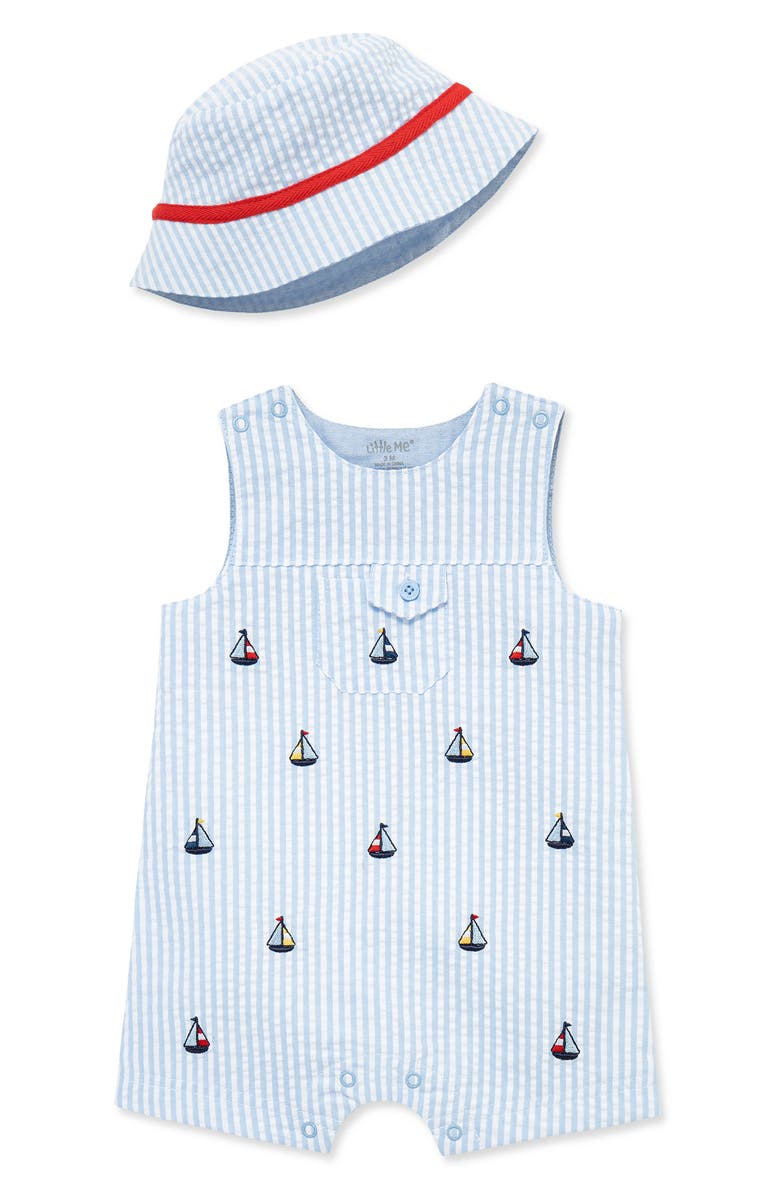 Little Me Sailboat Sunsuit & Hat Set, Main, color, Blue