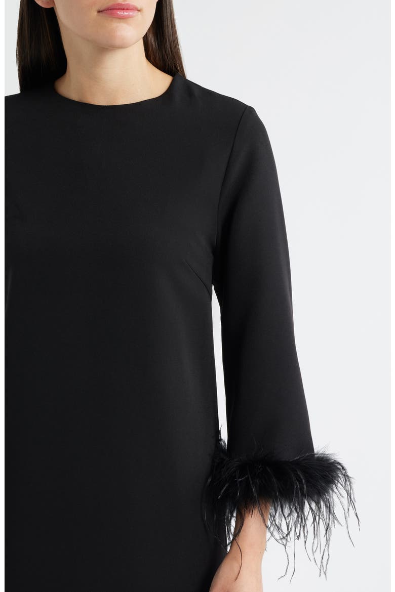 Mariam Feather Trim Long Sleeve Cocktail Midi Dress, Alternate, color, BLACK