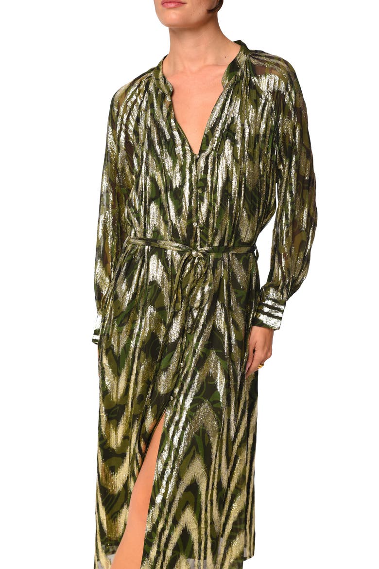 Seneca Metallic Long Sleeve Midi Shirtdress, Alternate, color, GREEN