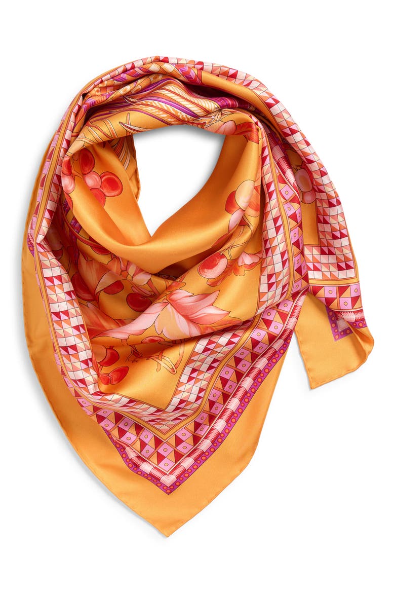 Animals Print Silk Square Scarf, Alternate, color, ARANCIO FUCSIA
