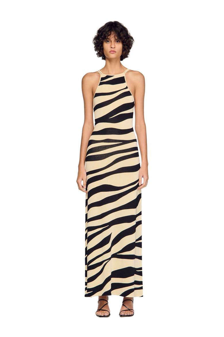 Zebra print knit maxi dress, Main, color, Ecru / black