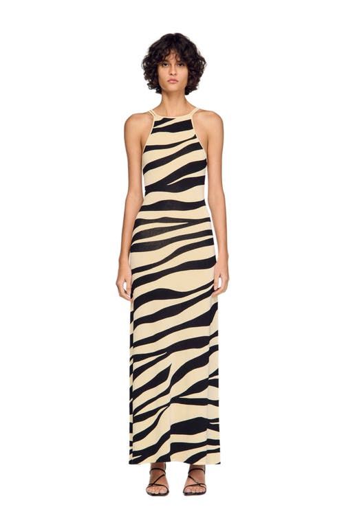 SANDRO Zebra print knit maxi dress in Ecru/black at Nordstrom, Size 42