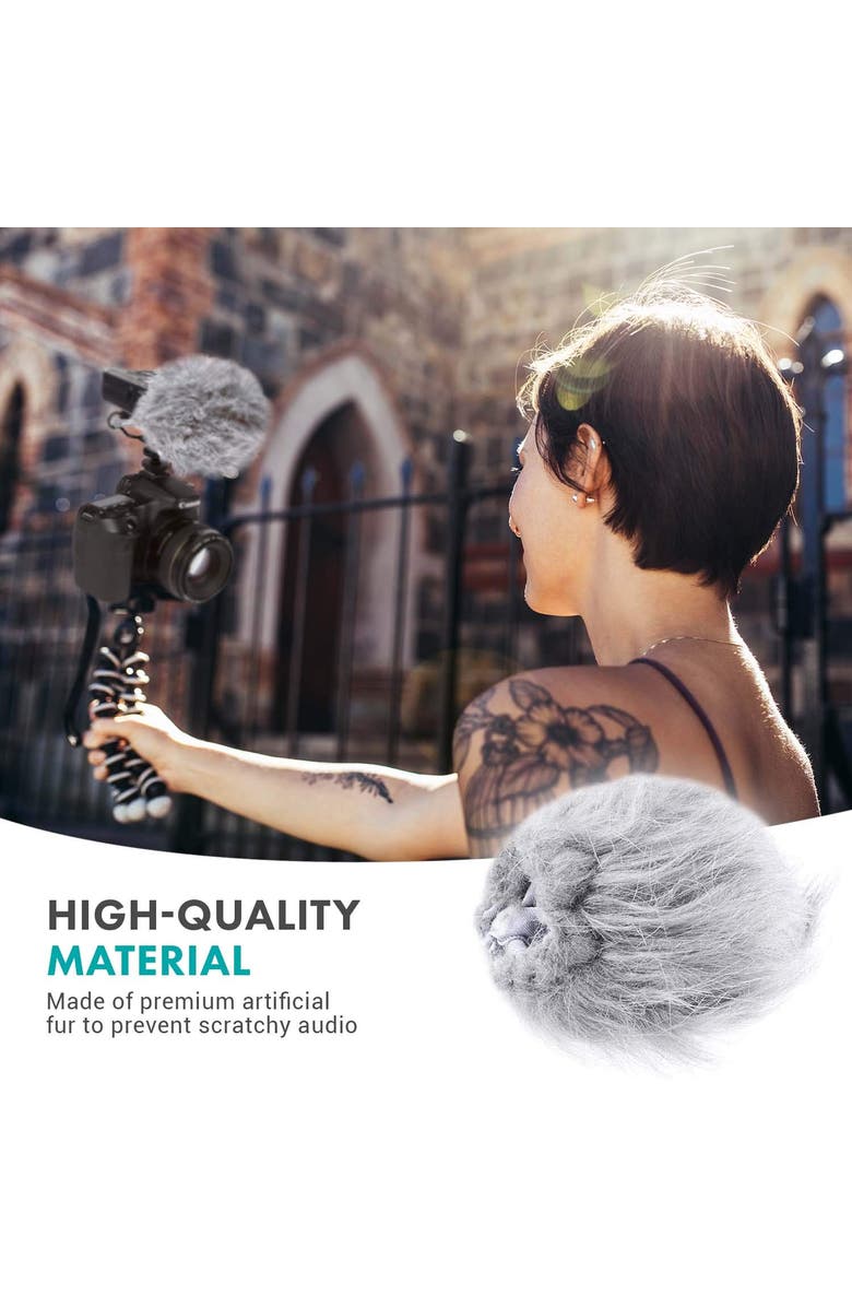 MOVO WS1 Furry Outdoor Microphone Windscreen Muff for Small Compact Microphones up to 2.5 X 40mm, Alternate, color, Black