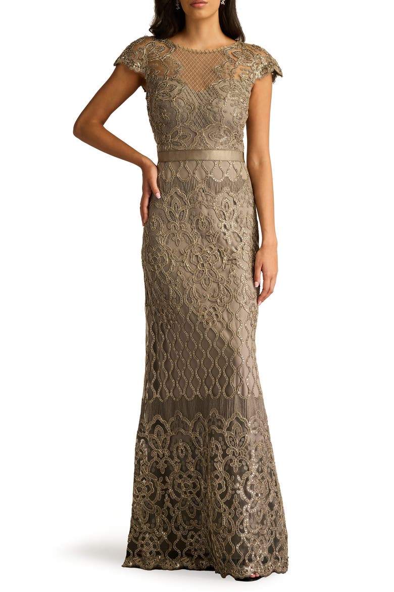 Sequin Illusion Lace Gown, Main, color, SMOKE PEARL
