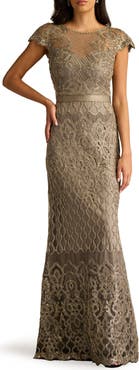 Tadashi Shoji Sequin Illusion Lace Gown