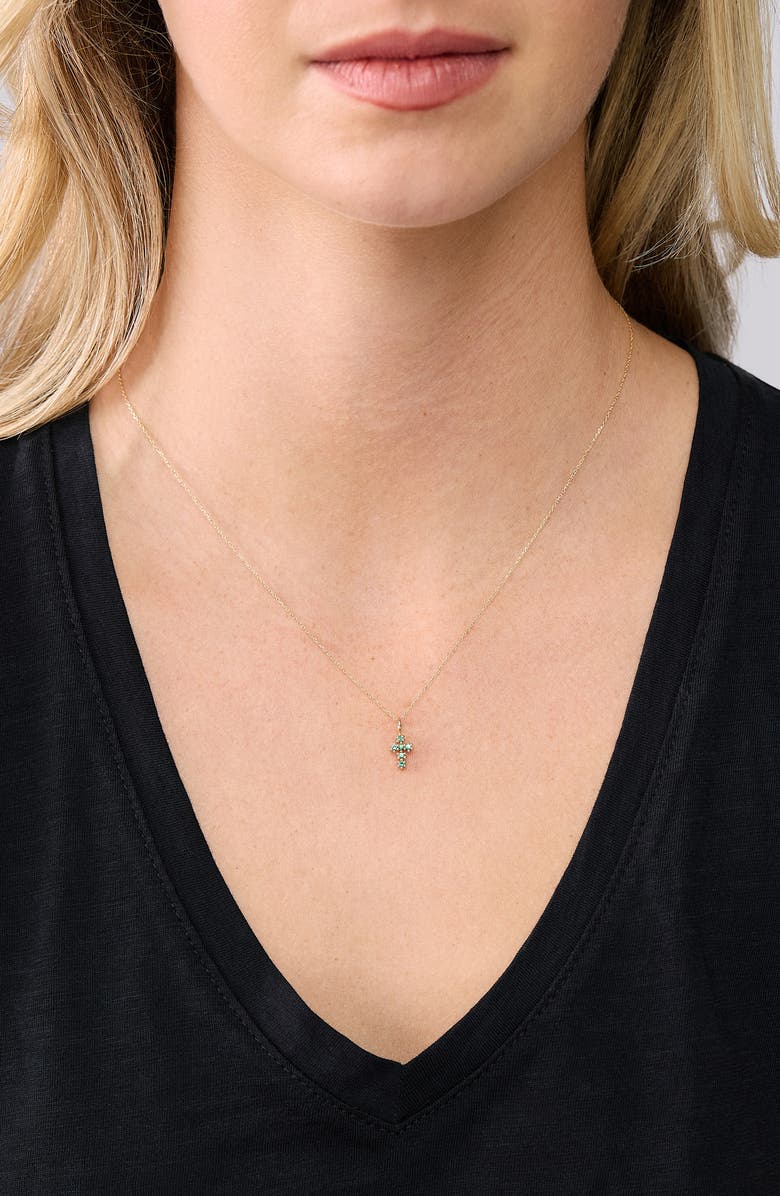 Bony Levy El Mar Emerald Cross Pendant Necklace, Alternate, color, 18K Emerald
