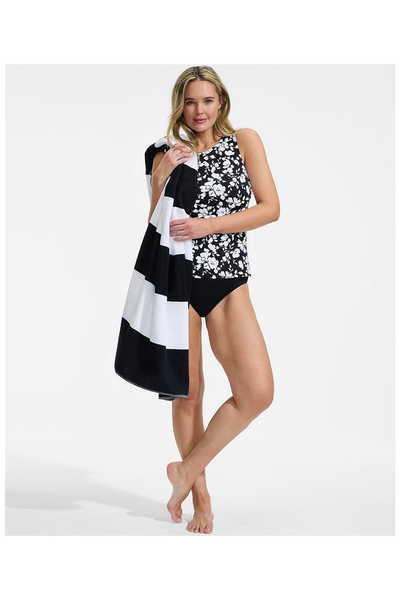 Plus Size High Neck UPF 50 Sun Protection Modest Tankini Swimsuit Top, Alternate, color, Black Blossom Floral