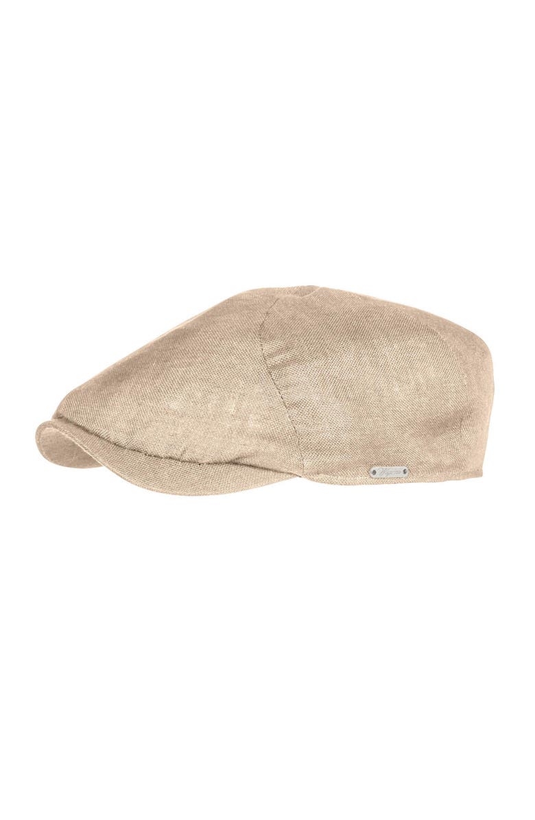 Wigens Men's Hopsack Linen Slim Newsboy Cap, Main, color, Sand
