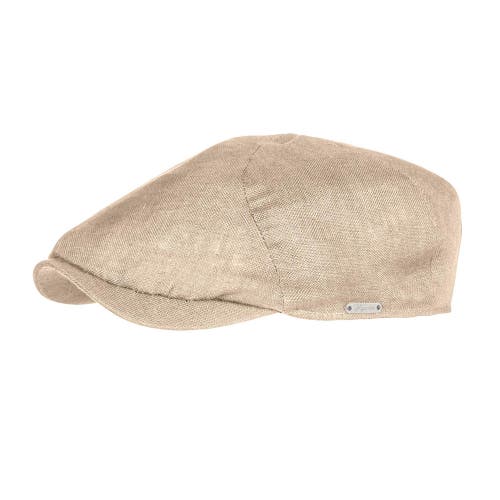 Wigens Hopsack Linen Slim Newsboy Cap In Sand