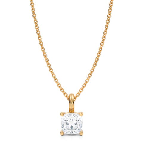 Cushion Solitaire Lab Diamond Pendant Necklace 14K 1.0ct