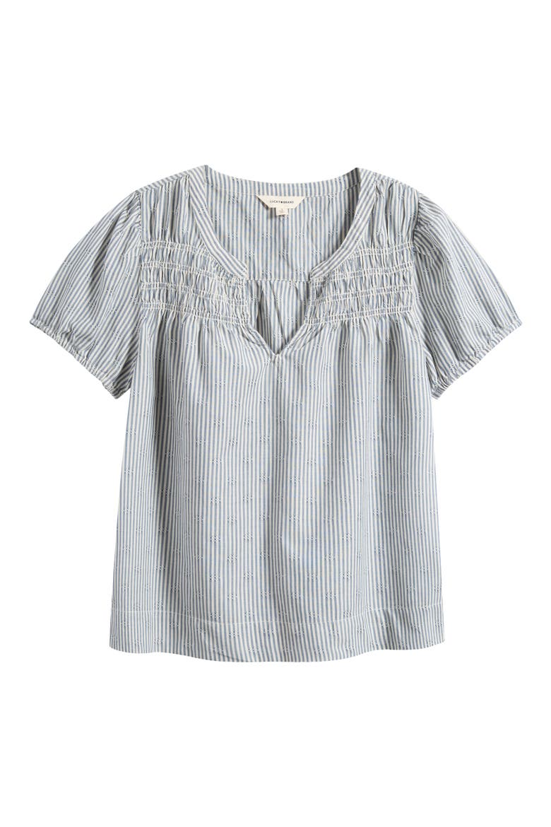 Stripe Smock Detail Cotton Top, Alternate, color, LIGHT SEASHELL