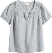 Lucky Brand Stripe Smock Detail Cotton Top