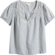Lucky Brand Stripe Smock Detail Cotton Top