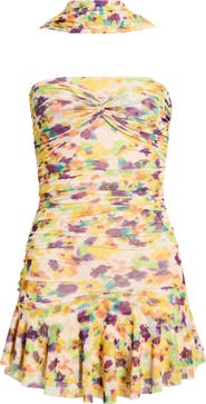 AFRM Ineson Floral Print Strapless Minidress