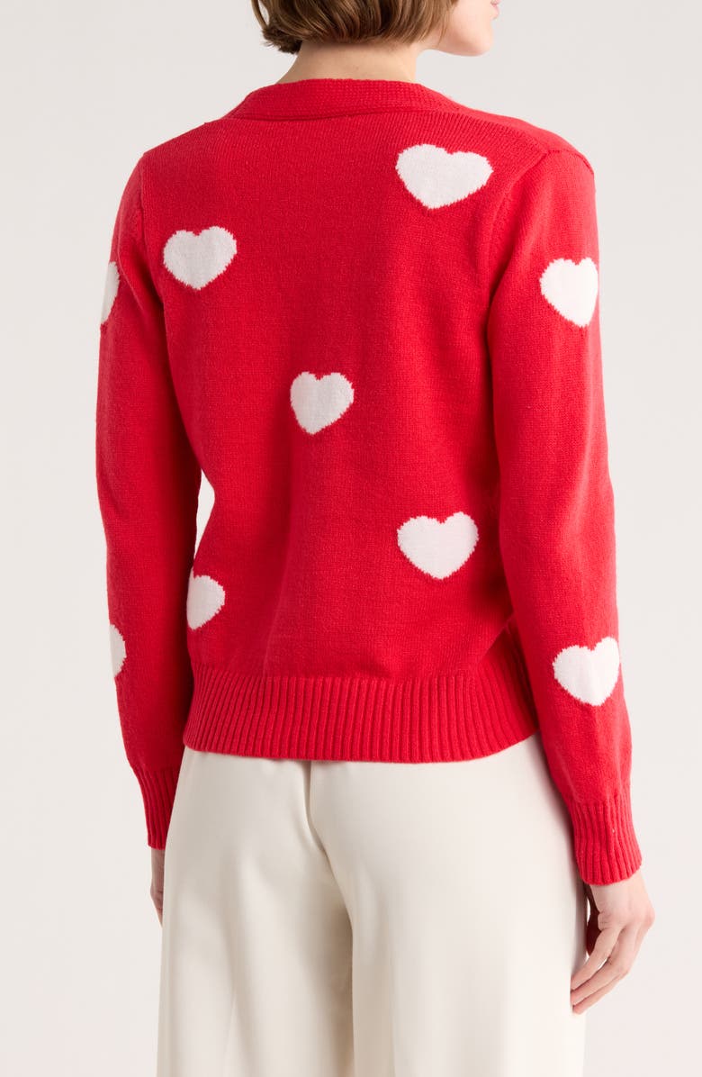 Nanette Lepore Heart V-Neck Cardigan, Alternate, color, Red/ White