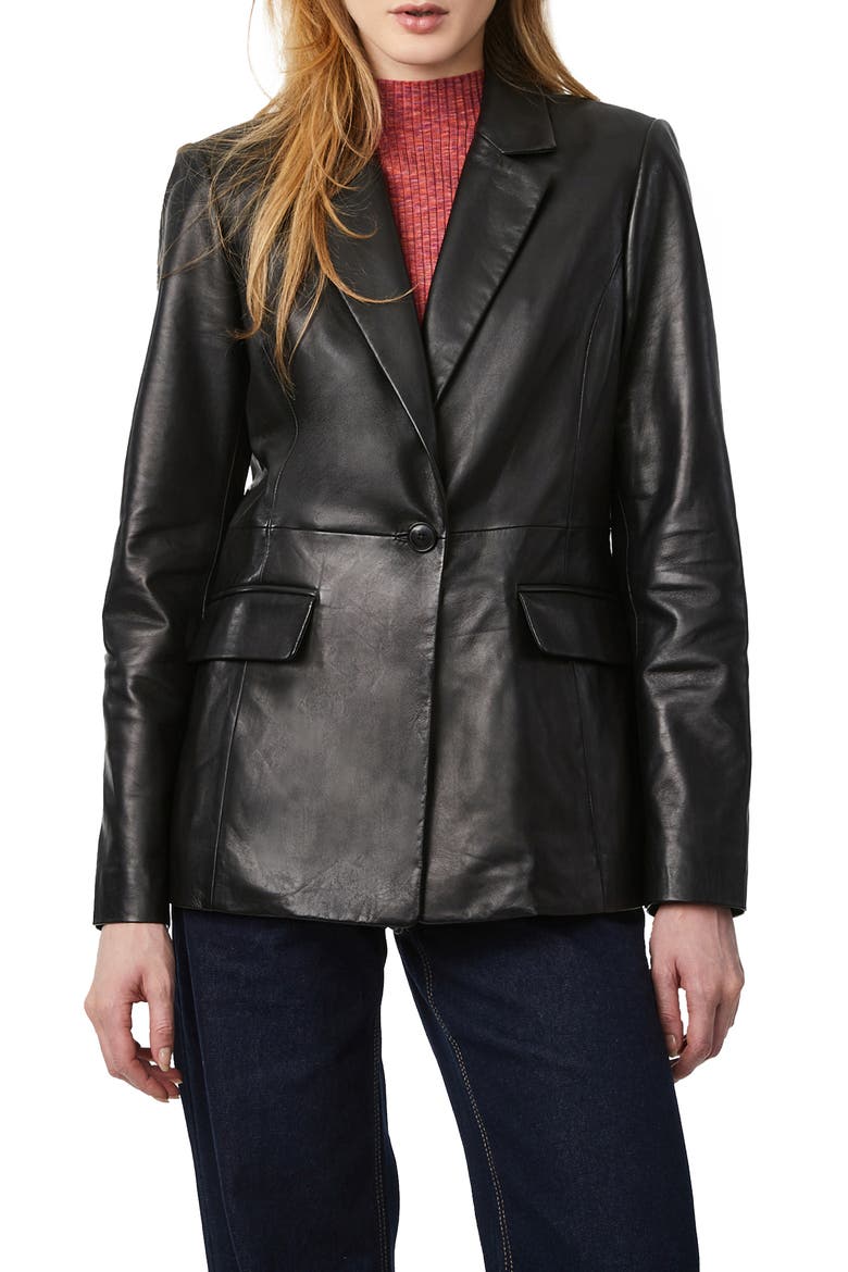 Leather Blazer, Main, color, BLACK