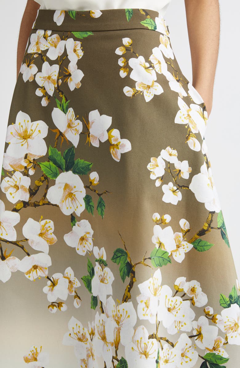 Oscar de la Renta Cherry Blossom Dégradé Poplin Midi Skirt, Alternate, color, White Khaki Ombre