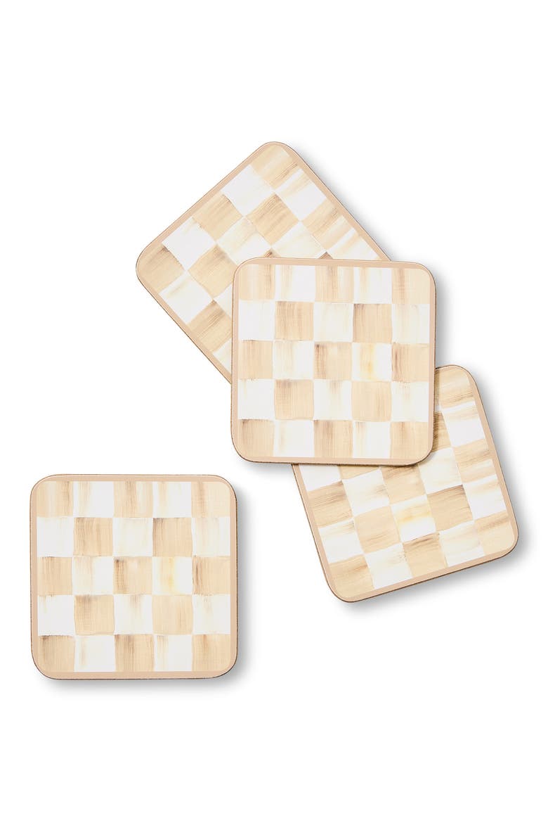Set of 4 Mocha Check Cork Back Coasters, Alternate, color, MOCHA